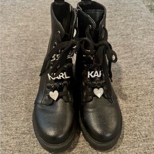 Karl Black Leather Boots with Heart Accents